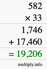 How to calculate 582 times 33 using long multiplication
