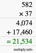 How to calculate 582 times 37 using long multiplication
