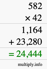 How to calculate 582 times 42 using long multiplication