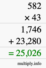 How to calculate 582 times 43 using long multiplication