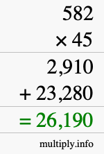 How to calculate 582 times 45 using long multiplication