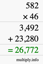 How to calculate 582 times 46 using long multiplication