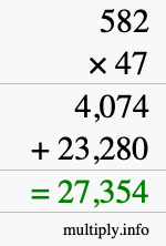 How to calculate 582 times 47 using long multiplication