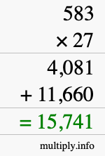 How to calculate 583 times 27 using long multiplication