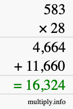 How to calculate 583 times 28 using long multiplication