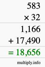 How to calculate 583 times 32 using long multiplication How to calculate 583 times 32 using long multiplication