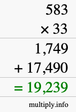 How to calculate 583 times 33 using long multiplication