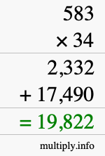 How to calculate 583 times 34 using long multiplication
