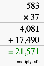 How to calculate 583 times 37 using long multiplication