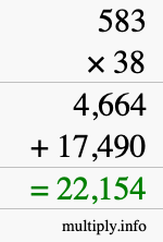 How to calculate 583 times 38 using long multiplication