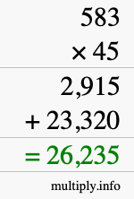 How to calculate 583 times 45 using long multiplication
