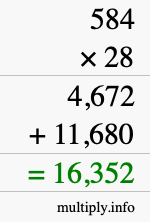 How to calculate 584 times 28 using long multiplication