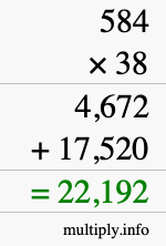 How to calculate 584 times 38 using long multiplication