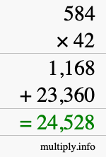 How to calculate 584 times 42 using long multiplication