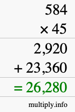 How to calculate 584 times 45 using long multiplication