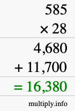 How to calculate 585 times 28 using long multiplication