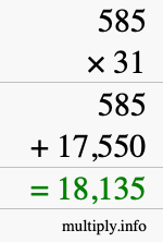 How to calculate 585 times 31 using long multiplication