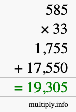 How to calculate 585 times 33 using long multiplication