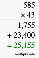 How to calculate 585 times 43 using long multiplication