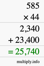 How to calculate 585 times 44 using long multiplication