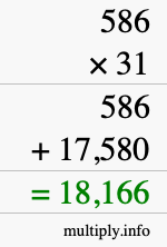 How to calculate 586 times 31 using long multiplication