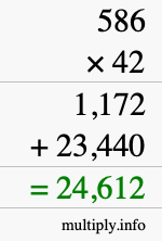 How to calculate 586 times 42 using long multiplication