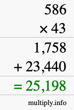 How to calculate 586 times 43 using long multiplication