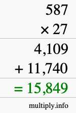 How to calculate 587 times 27 using long multiplication