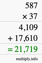 How to calculate 587 times 37 using long multiplication