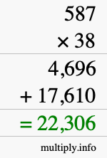 How to calculate 587 times 38 using long multiplication