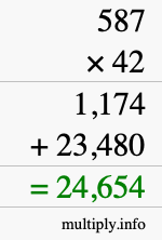 How to calculate 587 times 42 using long multiplication