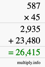 How to calculate 587 times 45 using long multiplication