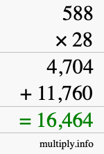 How to calculate 588 times 28 using long multiplication