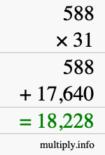 How to calculate 588 times 31 using long multiplication