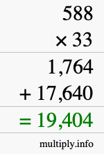 How to calculate 588 times 33 using long multiplication