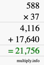 How to calculate 588 times 37 using long multiplication