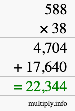 How to calculate 588 times 38 using long multiplication