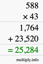 How to calculate 588 times 43 using long multiplication