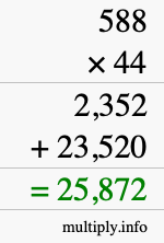 How to calculate 588 times 44 using long multiplication