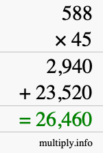 How to calculate 588 times 45 using long multiplication