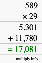 How to calculate 589 times 29 using long multiplication
