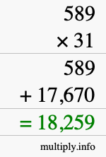 How to calculate 589 times 31 using long multiplication