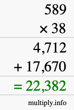 How to calculate 589 times 38 using long multiplication