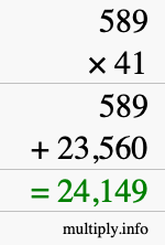 How to calculate 589 times 41 using long multiplication