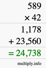How to calculate 589 times 42 using long multiplication How to calculate 589 times 42 using long multiplication