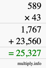 How to calculate 589 times 43 using long multiplication