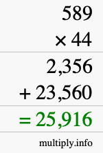How to calculate 589 times 44 using long multiplication