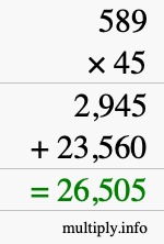 How to calculate 589 times 45 using long multiplication