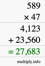 How to calculate 589 times 47 using long multiplication