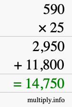 How to calculate 590 times 25 using long multiplication How to calculate 590 times 25 using long multiplication